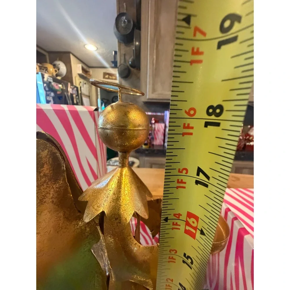 Pink Zebra Retired Gold Metal Angel Candle Holder Christmas Decor 18.5 Inch